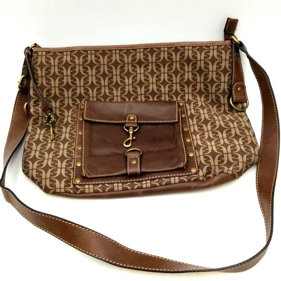 Fossil Brown Jacquard and Leather Shoulder Bag - Picture 4 of 9